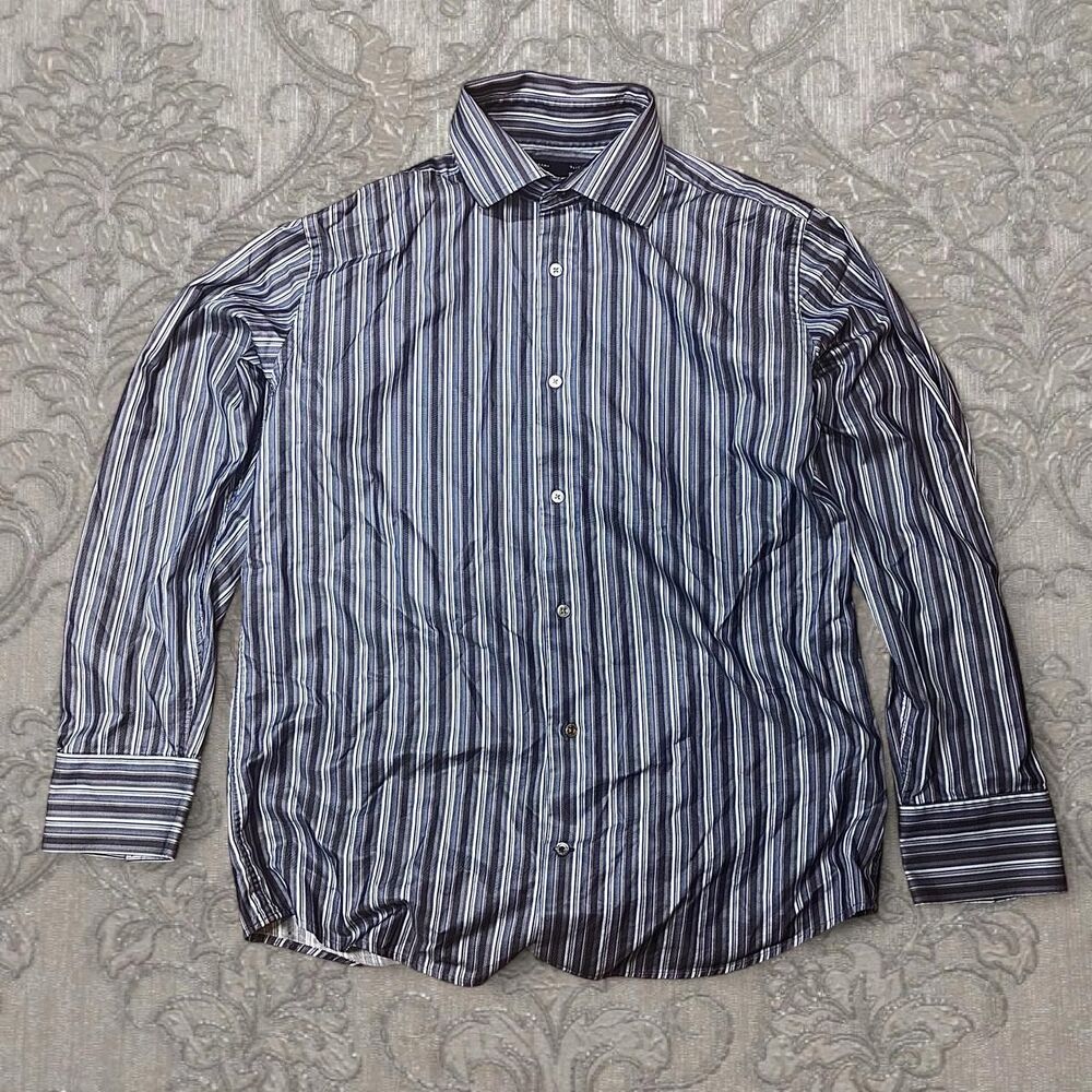 Men’s Banana Republic Blue & White Striped Long Sleeve Button Up Size 16-16½